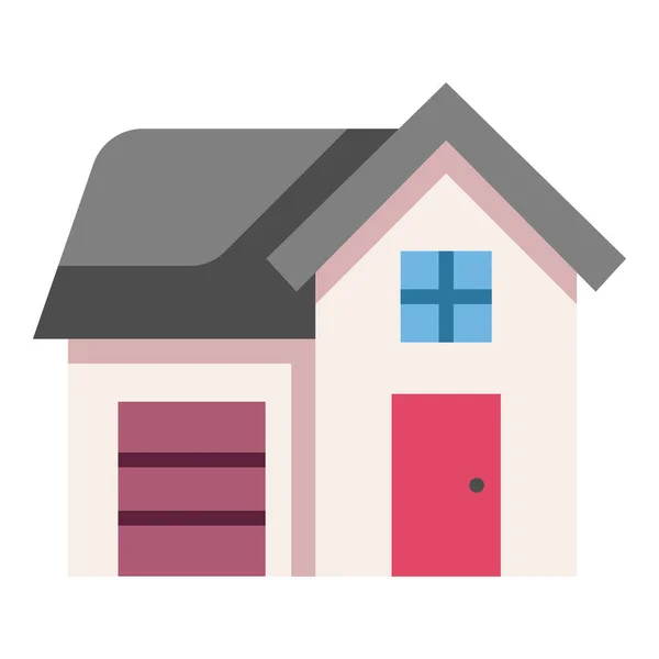Urban Front Home Building House Garage Icon City Flat — Stock Vector