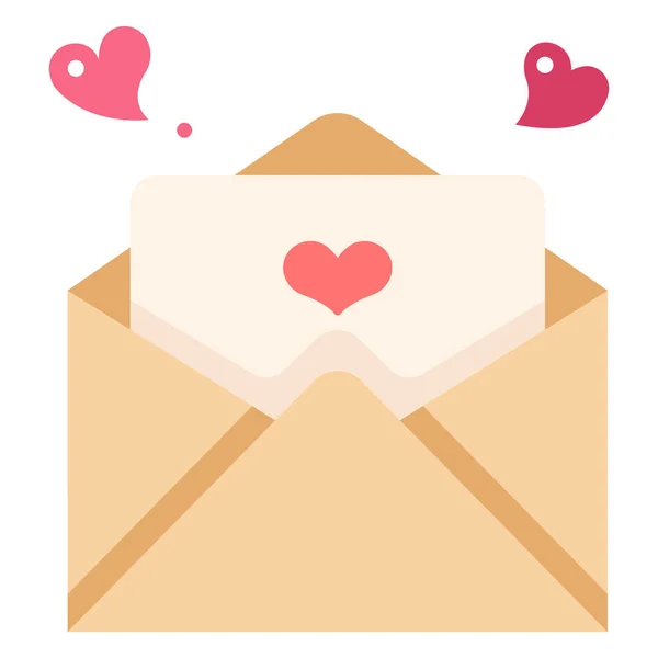ラブストーリーからの手紙 ロマンチックな バレンタイン メール カード ハートアイコンフラット — ストックベクタ