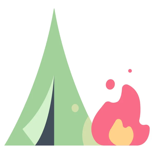 Adventure Campfire Forest Camp Hiking Vacation Tent Icon Hobbies Flat — Stock Vector