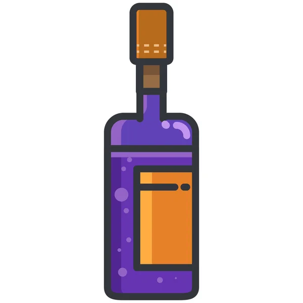Bouteille Vin Alcool Icône Dans Style Contour Rempli — Image vectorielle