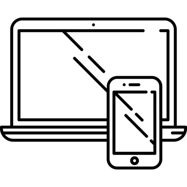 Icono Computadora Portátil Dispositivo Comunicación Estilo Esquema — Vector de stock