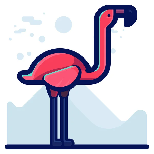 Animal Bird Flamingo Icon Estilo Contorno Relleno — Vector de stock