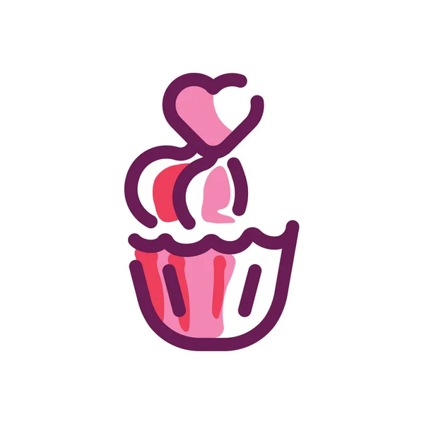 Cupcake Amore Romantico Icona Stile Contorno Riempito — Vettoriale Stock