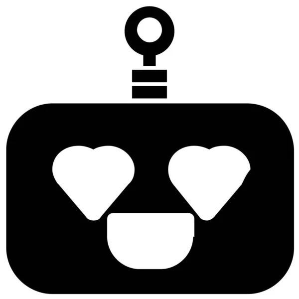 Solid Tarzında Emoticon Aşk Robotu Simgesi — Stok Vektör