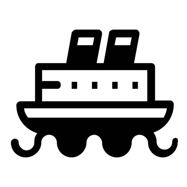 Barca Icona Della Nave Crociera Stile Solido — Vettoriale Stock