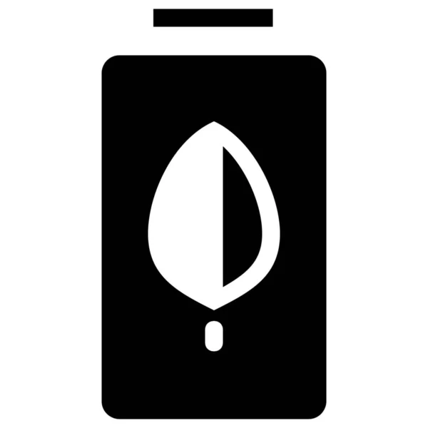 Ikona Baterie List Ekologie Pevném Stylu — Stockový vektor