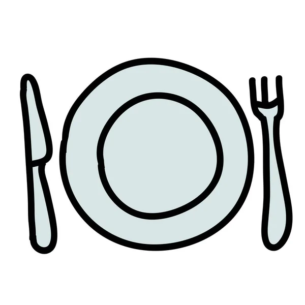 叉子厨房刀图标手绘风格 — 图库矢量图片