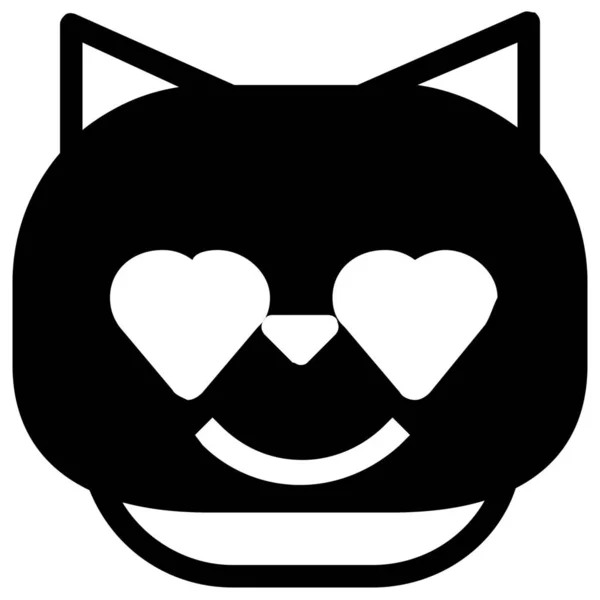 Cat Emoticon Love Icon Solid Style — Stock Vector