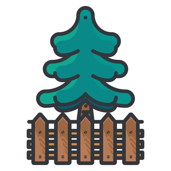 Estate Fence Pine Icon Filled Outline Style — Stock Vector