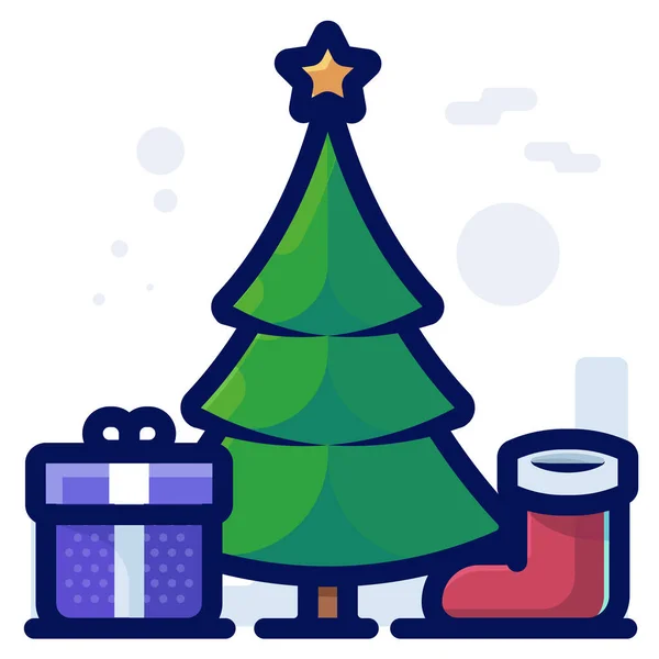 Christmas Decoration Presents Icon Filled Outline Style — Stock Vector