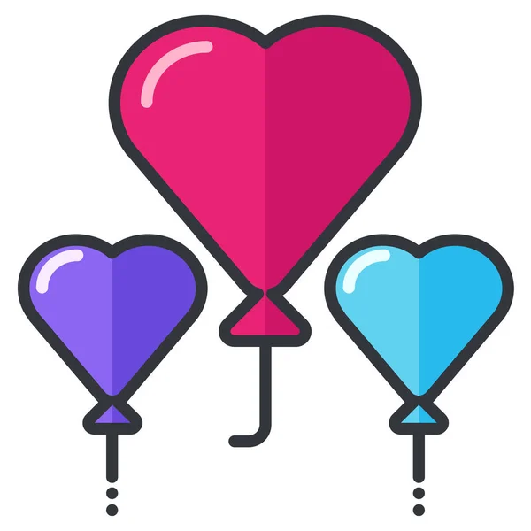 Μπαλόνια Διακόσμηση Καρδιά Εικονίδιο Γεμιστό Περίγραμμα Στυλ — Διανυσματικό Αρχείο