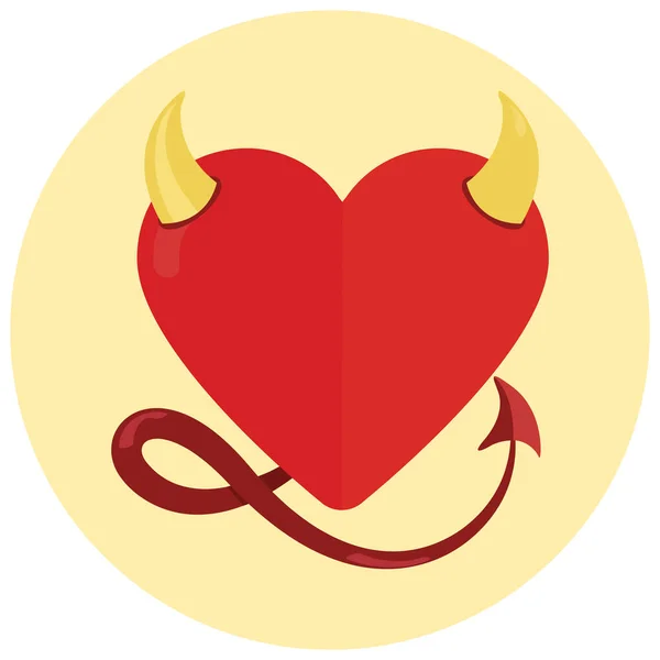 Valentine Heart Devil Icon Flat Style — Stock Vector