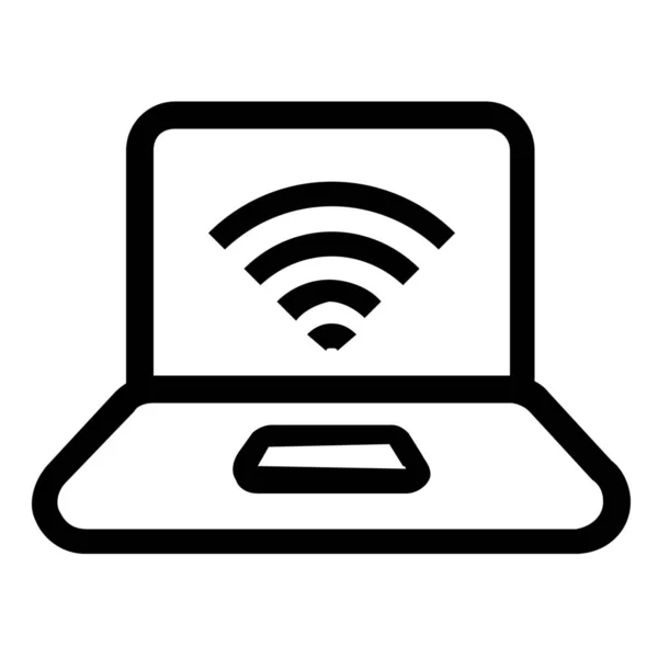 Ícone Rede Laptop Wifi Estilo Esboço — Vetor de Stock
