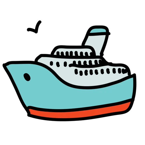 Bateau Icône Bateau Croisière Dans Style Dessiné Main — Image vectorielle