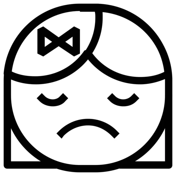 Emoticon Ragazza Triste Icona Stile Outline — Vettoriale Stock