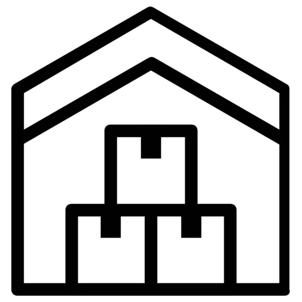 Box Building Home Icon Stile Outline — Vettoriale Stock