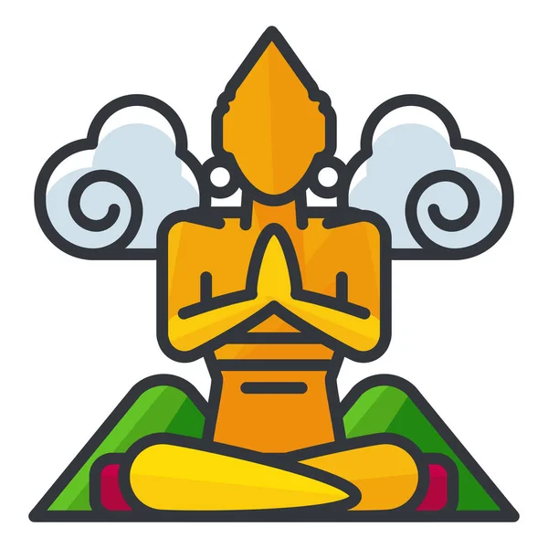 Asia Buddha Monumentos Icono Estilo Contorno Lleno — Vector de stock