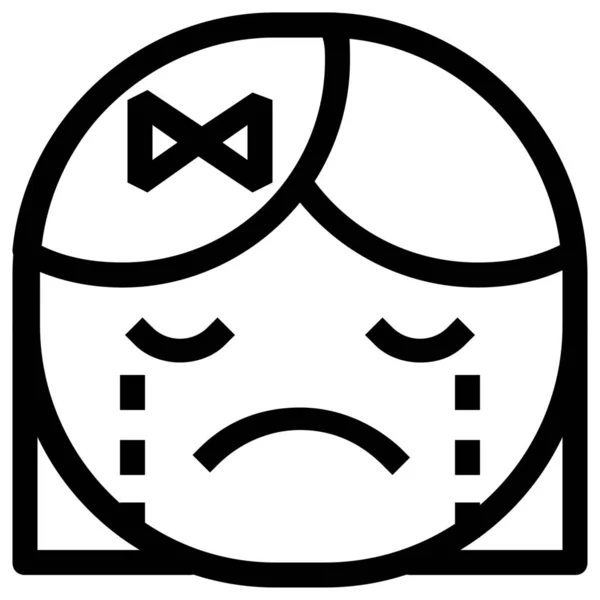 Cry Emoticon Girl Icon Outline Style — 스톡 벡터