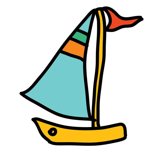 Barco Bandera Océano Icono Estilo Handdrawn — Vector de stock