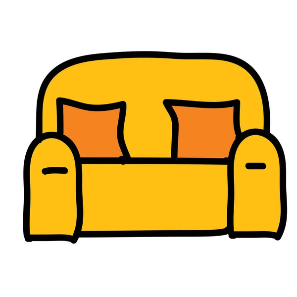Couch Furniture Livingroom Icon Handdrawn Style — Stock Vector