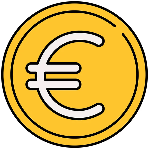 Pièce Monnaie Icône Euro Dans Style Contour Rempli — Image vectorielle