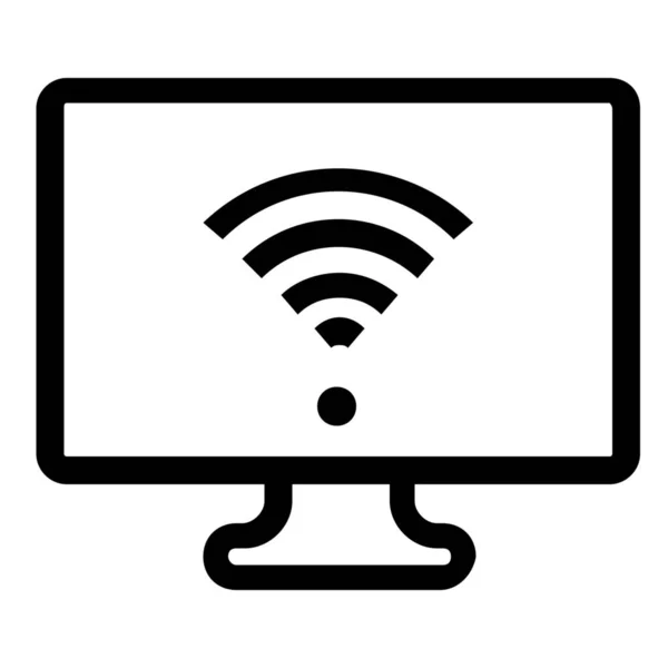 Ordinateur Wifi Icône Outline Dans Style Outline — Image vectorielle