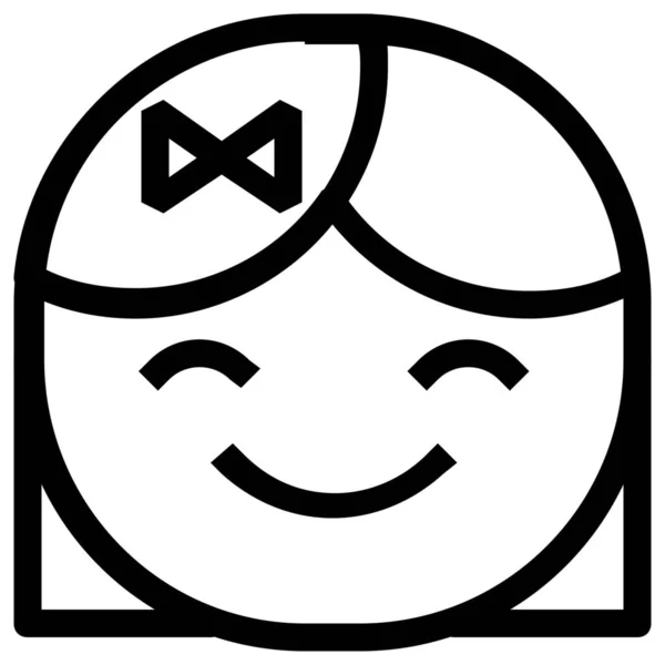 Ícone Sorriso Menina Emoticon Estilo Esboço — Vetor de Stock