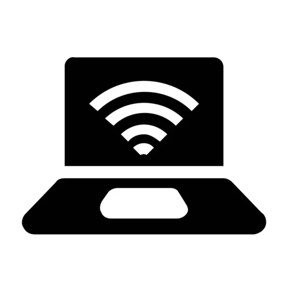 Иконка Подключения Wifi Ноутбука Твердом Стиле — стоковый вектор