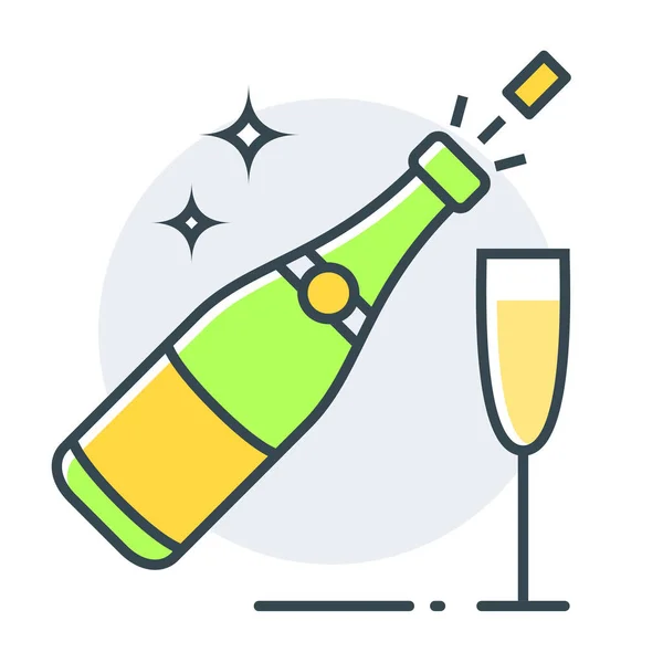 Champagne Christmas Event Icon Filled Outline Style — Stock Vector