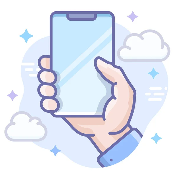 Hand Hold Iphone Icon Filled Outline Style — Stock Vector