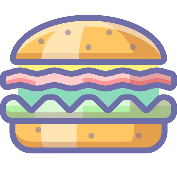 Burger Fastfood Hamburger Ikone Filled Outline Stil — Stockvektor