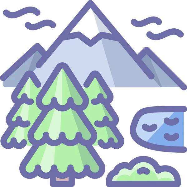 Montañas Naturaleza Lago Icono Estilo Contorno Lleno — Vector de stock