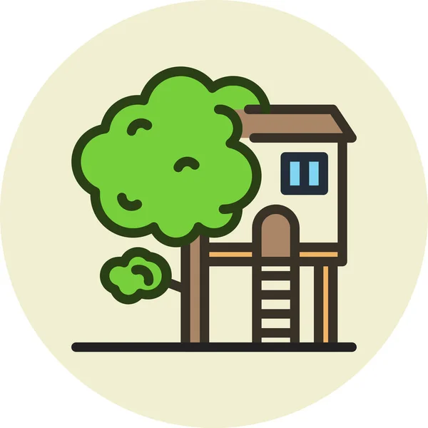 Casa Árbol Árbol Icono Casa Estilo Contorno Lleno — Vector de stock