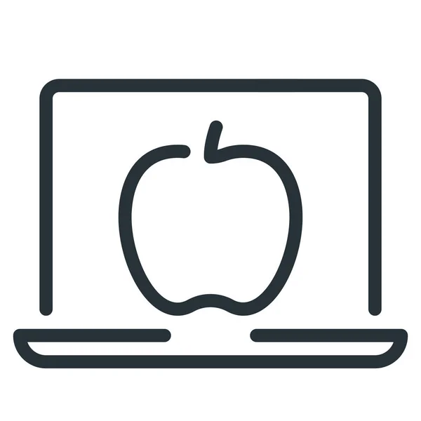 Apple Icône Ordinateur Portable Apprentissage Dans Style Outline — Image vectorielle