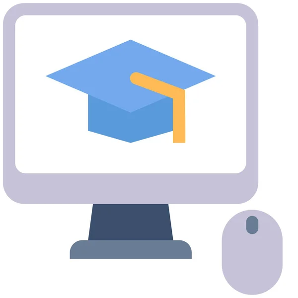 Computer Graduate Graduation Icon Istruzione Scuola Categoria Apprendimento — Vettoriale Stock