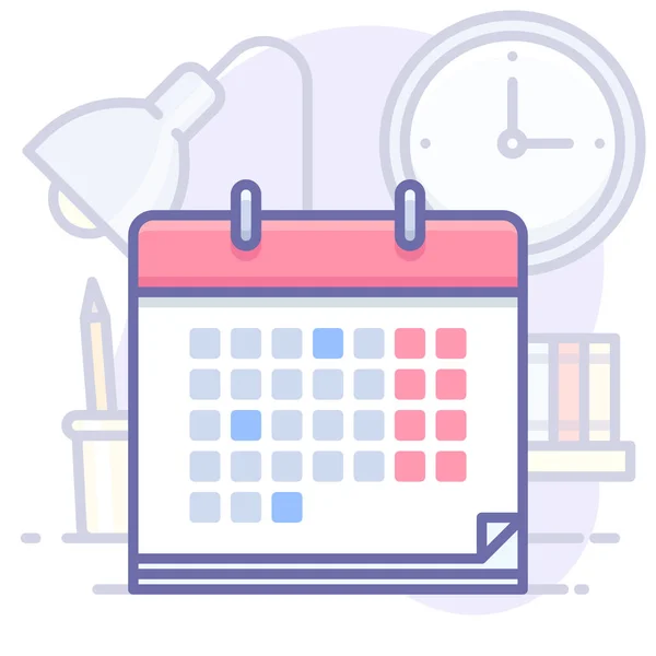 Calendario Horario Icono Tiempo Estilo Esquema Rellenado — Vector de stock