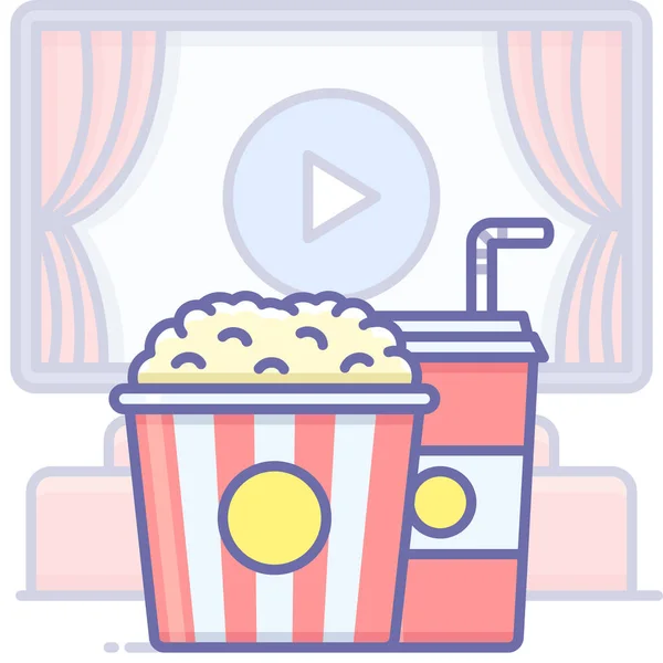 Cine Comida Película Icono Estilo Contorno Lleno — Vector de stock