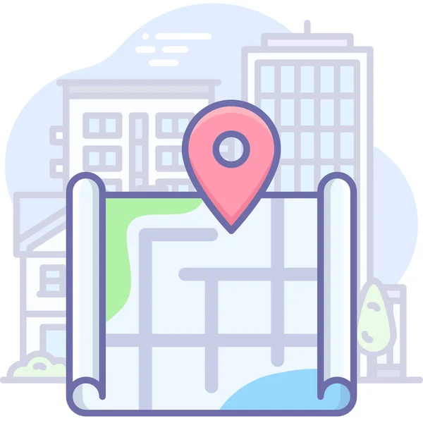Ícone Mapa Localização Cidade Estilo Esboço Preenchido —  Vetores de Stock