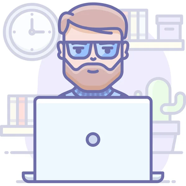 Laptop Man Workspace Icon Filled Outline Style — Stock Vector