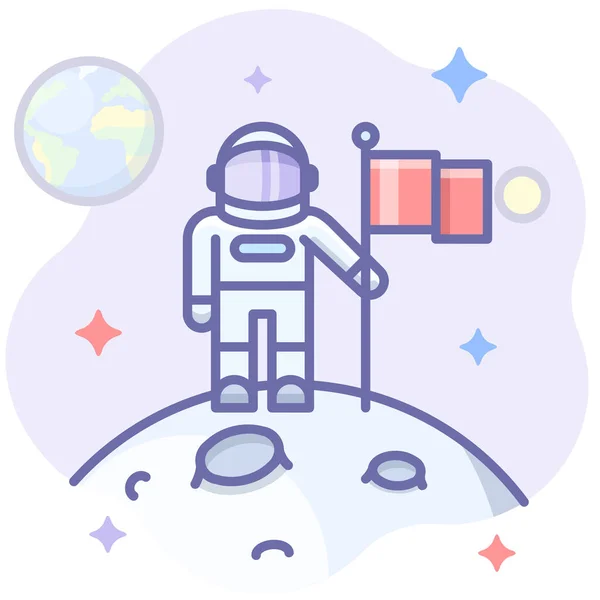 Astronauta Luna Espacio Icono Estilo Contorno Lleno — Vector de stock