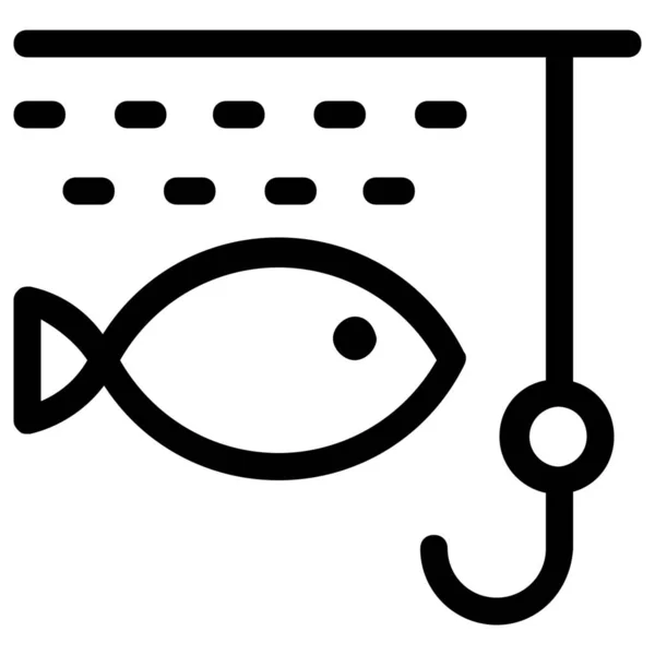 Pesca Anzuelo Icono Pescado Estilo Esquema — Archivo Imágenes Vectoriales