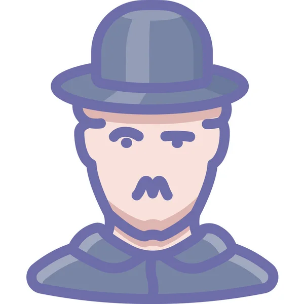 Artista Chaplin Charlie Icono Estilo Contorno Lleno — Vector de stock