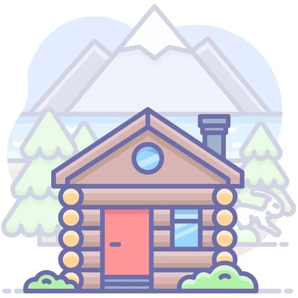 Edificio Casa Cabaña Icono Estilo Contorno Lleno — Vector de stock