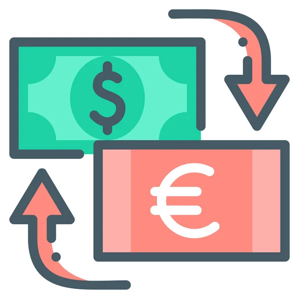 Dollar Icône Change Euro Dans Style Contour Rempli — Image vectorielle