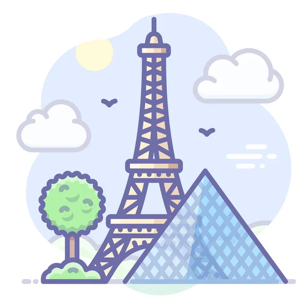Eiffel Icono Torre París Estilo Contorno Lleno — Vector de stock