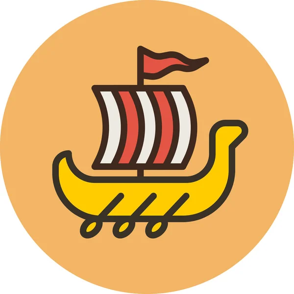 Roeien Shallop Schip Pictogram Gevulde Omtrek Stijl — Stockvector