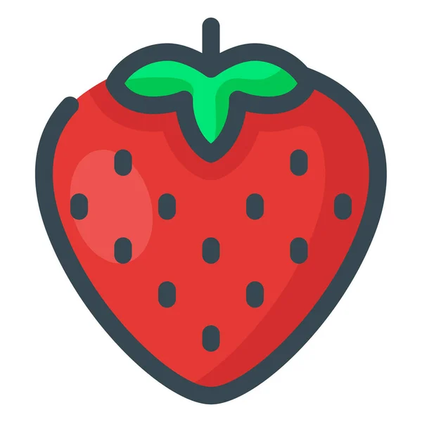 Alimentos Frutas Fresa Icono Estilo Contorno Relleno — Vector de stock