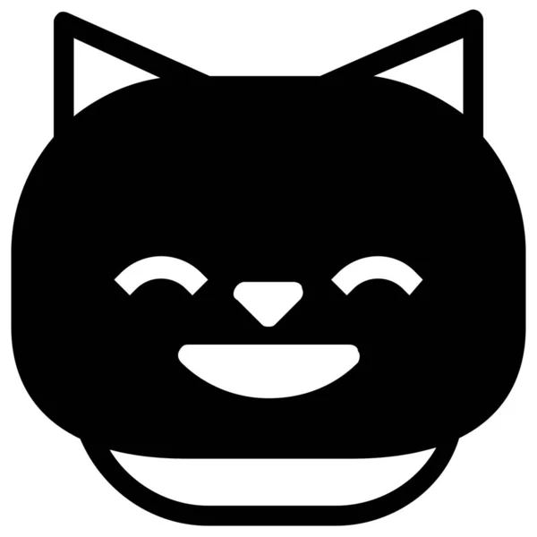 Kot Emotikon Uśmiech Ikona Solidnym Stylu — Wektor stockowy