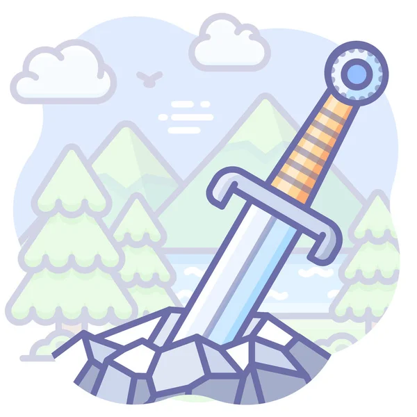 Excalibur Legend Sword Icon Filled Outline Style — Stock Vector