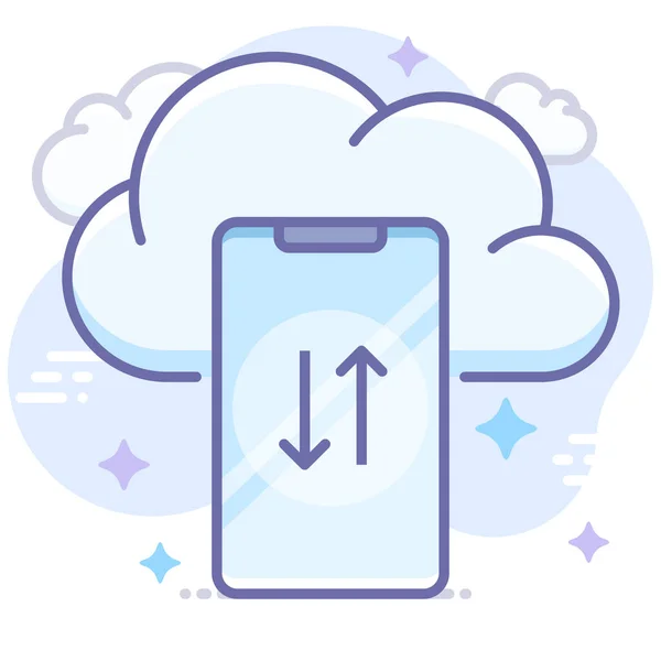 充填アウトラインスタイルでクラウド転送スマートフォンのアイコン — ストックベクタ